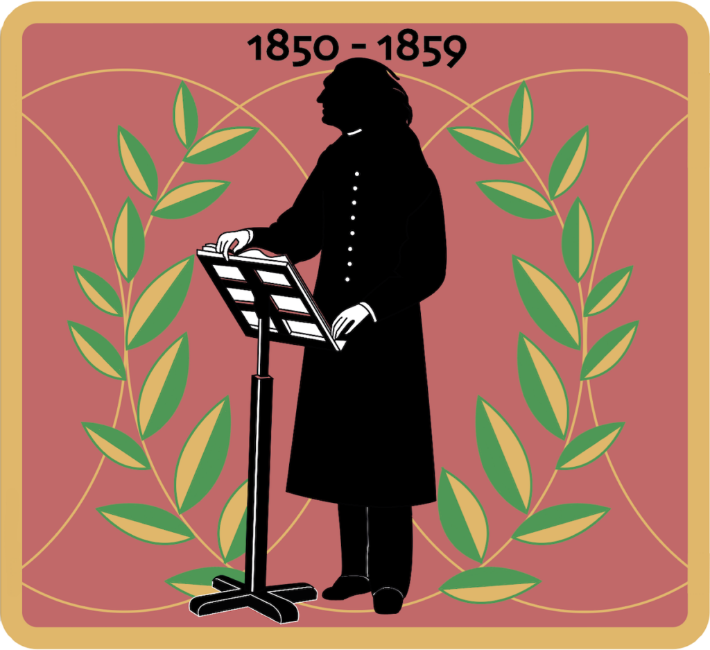 Drawing of Franz Liszt with music stand